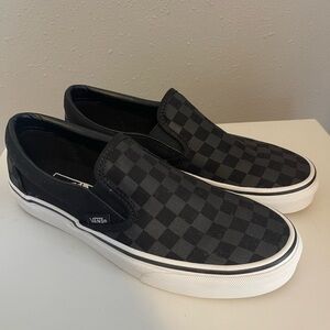 BRAND NEW Vans Women's Black and Gray Checkered Slip-On Sneakers